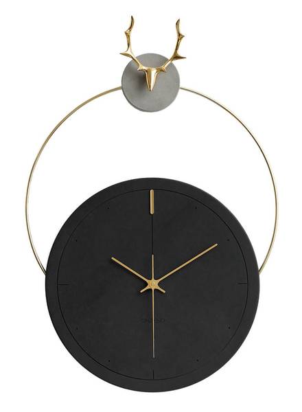 Horloge murale design Halo à bois Noir - Bois manufacturé - Métal - 45 x 65 x 2 cm