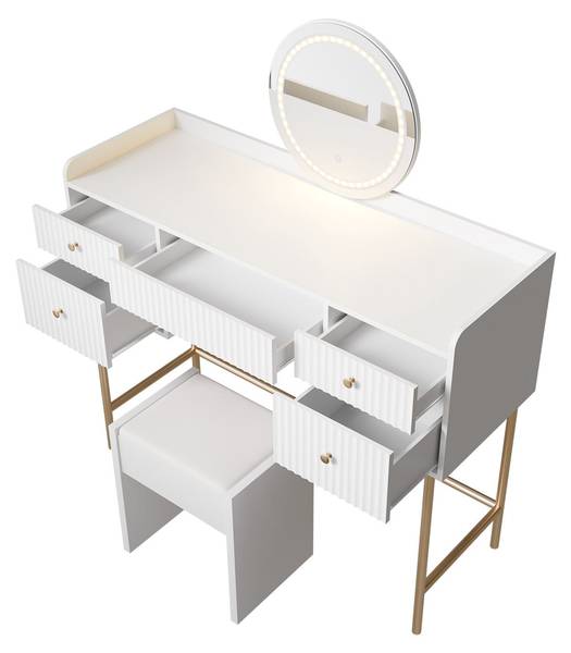 Schminktisch Samira mit Hocker Melly Weiß - Holzwerkstoff - 115 x 137 x 40 cm