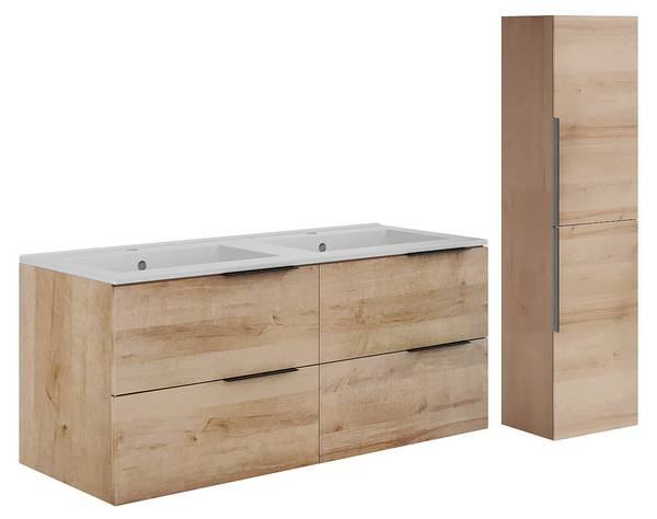 Ensemble salle de bain NISAYA Beige - En partie en bois massif - 46 x 50 x 120 cm