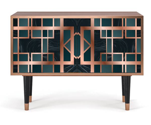 Sideboard S1 Walnuss Blau - Holzwerkstoff - 94 x 94 x 48 cm