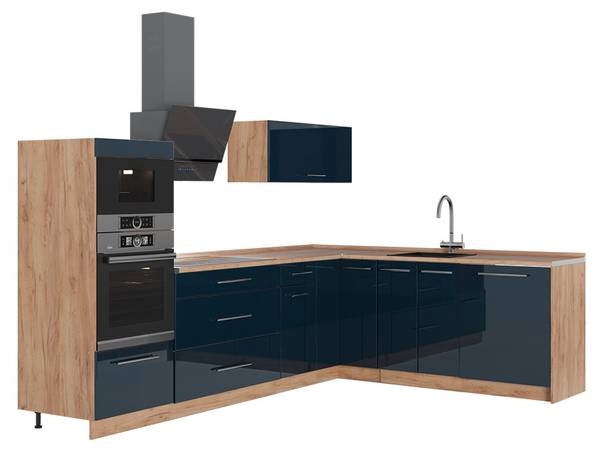 Eckküche Fame-Line 65712 Blau - Braun - Stahl - 287 x 154 x 60 cm