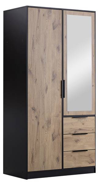 Kleiderschrank Lati 2D Schwarz - Braun - Holzwerkstoff - 100 x 200 x 58 cm