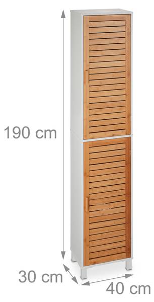 Hoher Badezimmerschrank Braun - Weiß - Bambus - Holzwerkstoff - Kunststoff - 40 x 190 x 30 cm
