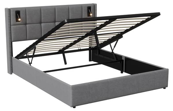 Polsterbett YCC01 Grau - Metall - Massivholz - 169 x 107 x 205 cm