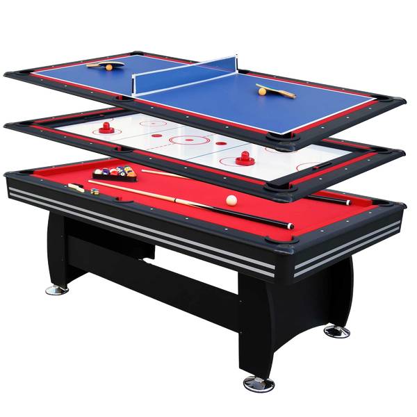 Billardtisch 3-IN-1 Schwarz - Holzwerkstoff - 117 x 81 x 214 cm