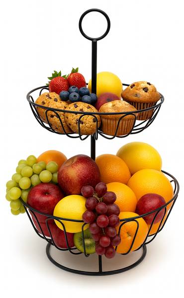 Obstkorb Etagere 2-stöckig Schwarz - Eisen - 28 x 43 x 28 cm