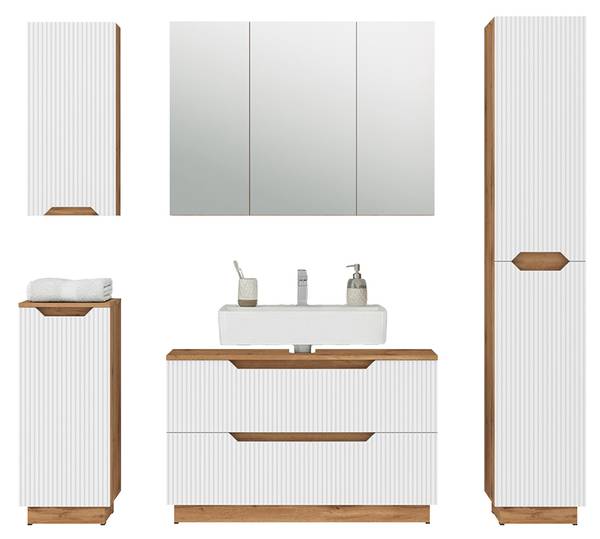Badmöbel-Set Lotta 59409 5er Set Eiche Dekor - Weiß