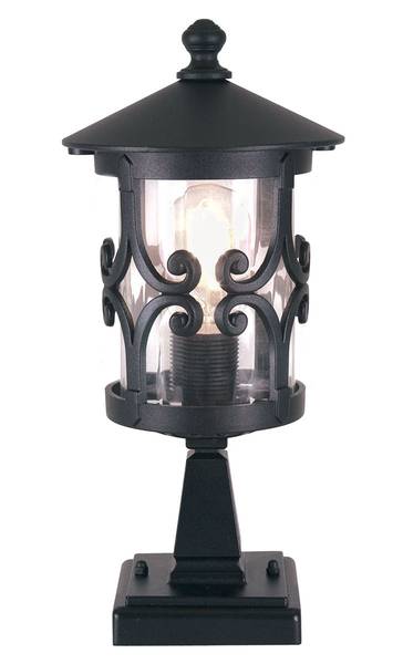 LED Sockelleuchte Landhausstil, 34cm Schwarz - Aluminium - Klarglas - 15 x 34 x 21 cm