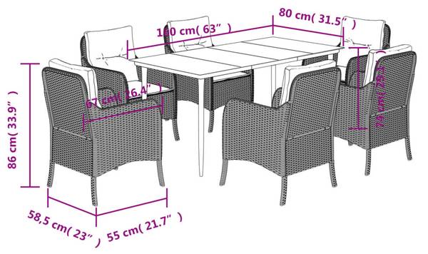 Garten-Essgruppe 3038886-2 7-teilig 80 x 160 cm