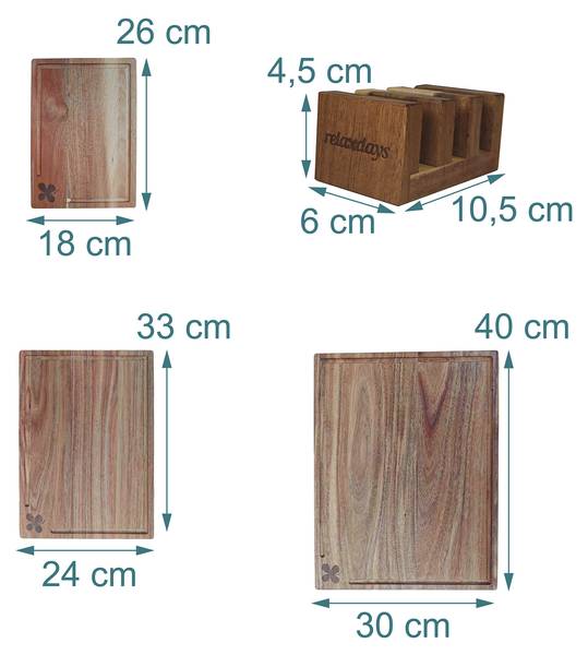 Schneidebrett Set 3-tlg. mit Ständer Braun - Akazie - 40 x 2 x 30 cm