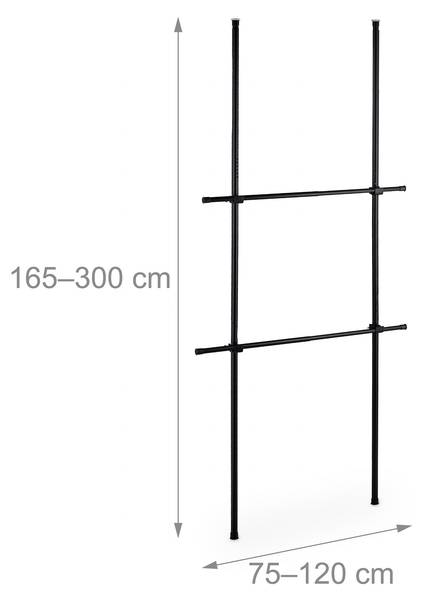 Penderie télescopique 165-300 cm Noir - Acier - 120 x 300 x 11 cm