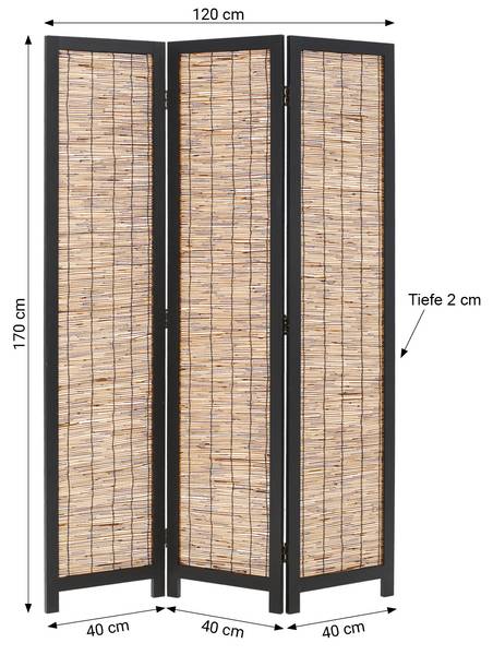 Paravent 3033 Marron - En partie en bois massif - 120 x 170 x 2 cm