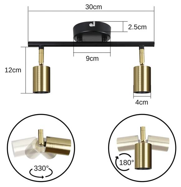 Deckenstrahler Nixie Gold - Metall - 4 x 12 x 30 cm