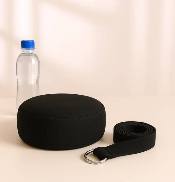 Meditationskissen Set mit Yogagurt Schwarz - Polyester - 33 x 13 x 33 cm