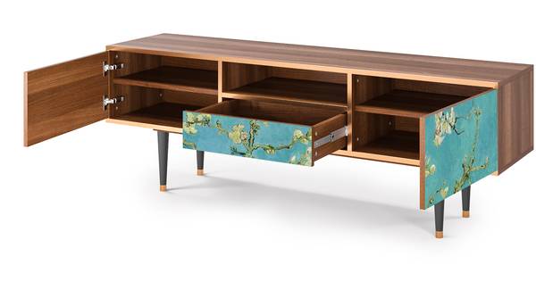 TV-Lowboard T6 Walnuss Blau - Holzwerkstoff - 170 x 59 x 41 cm
