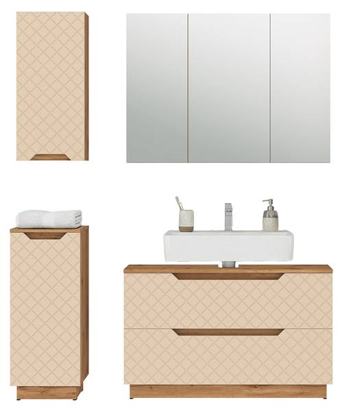 Badmöbel-Set Lotta 59392, 4er Set Beige - Kaschmir - Eiche Dakota Dekor