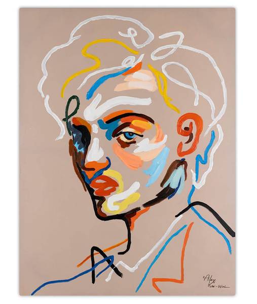 Tableau peint à la main Portrait Elio Beige - Coton - 75 x 100 x 4 cm