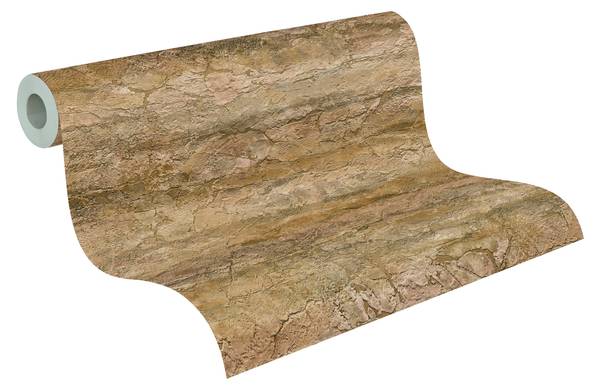 Vliestapete Raw Heritage Stone Beige - Braun - Gelb - Fleece - Vinyl - 53 x 1005 x 1 cm