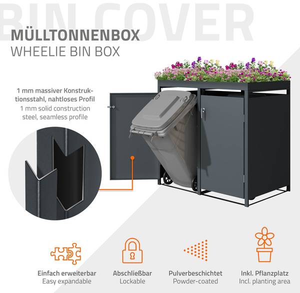Abri à poubelles TORINO lot de 2 Largeur : 132 cm