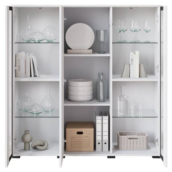 Highboard Caro mit Beleuchtung Glas Weiß - Eiche