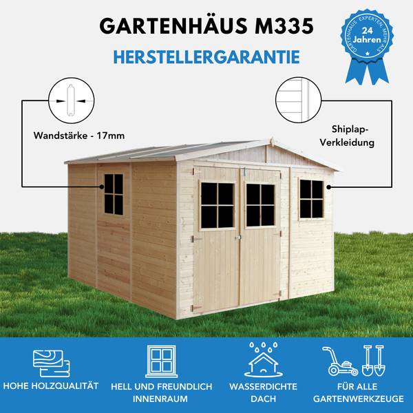 Gartenhaus mit Boden M335+M335G Beige - Fichte - 303 x 232 x 297 cm