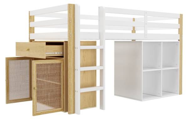 Hochbett Noah Braun - Weiß - Holzwerkstoff - Massivholz - 96 x 120 x 204 cm