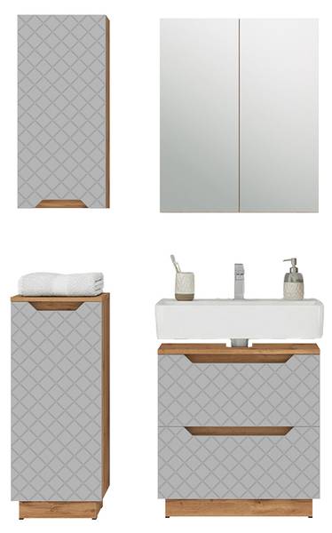 Badmöbel-Set Lotta 59513, 4er Set Grau - Eiche Dakota Dekor