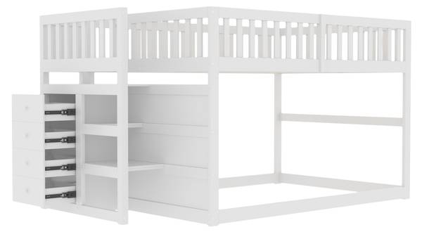 Niedriges Sicherheits-Etagenbett-O1010 Weiß - Massivholz - 145 x 136 x 247 cm
