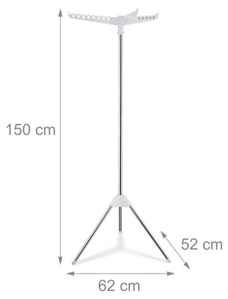 Étendoir à linge pour cintres Argenté - Blanc - Métal - Matière plastique - 62 x 150 x 52 cm