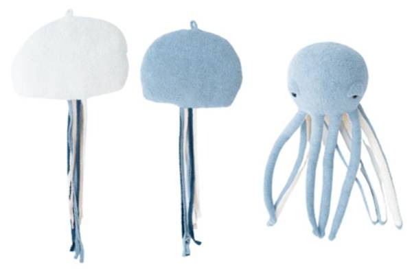 Kissen Plüschtier Ozean Tiere 3tlg Blau - Naturfaser - 40 x 83 x 29 cm