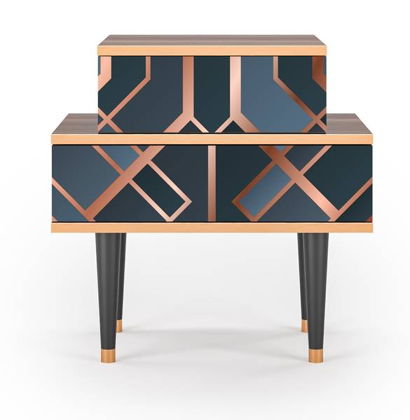 Nachttisch NS1 Walnuss Blau - Holzwerkstoff - 58 x 58 x 41 cm