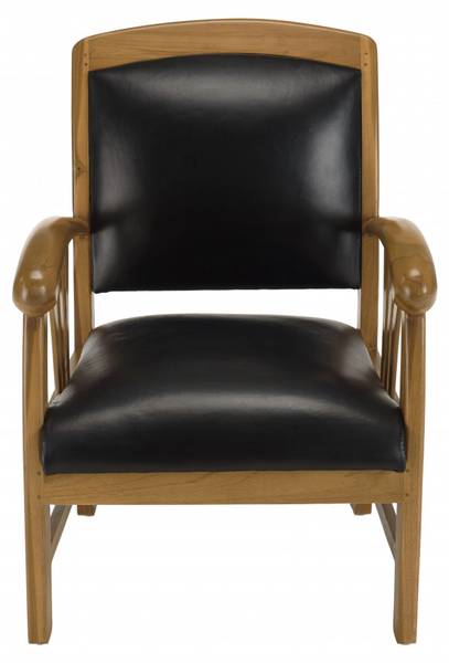 Fauteuil en teck et cuir noir Noir - Bois massif - 60 x 82 x 60 cm