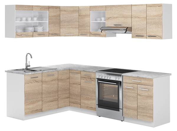 Cuisine dangle R-Line 26329 lot de 11 Marron - Blanc - Bois manufacturé - 247 x 82 x 60 cm