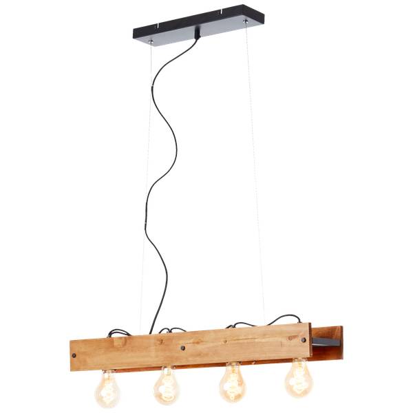 Hängelampe, 150 x 75 x 14 cm, 4 x E27, Braun - Holz teilmassiv - 75 x 150 x 14 cm