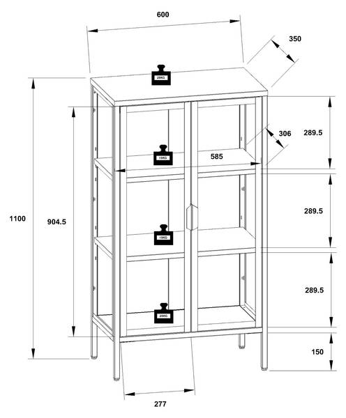 Standvitrine Floka Schwarz - Glas - Metall - 60 x 110 x 35 cm