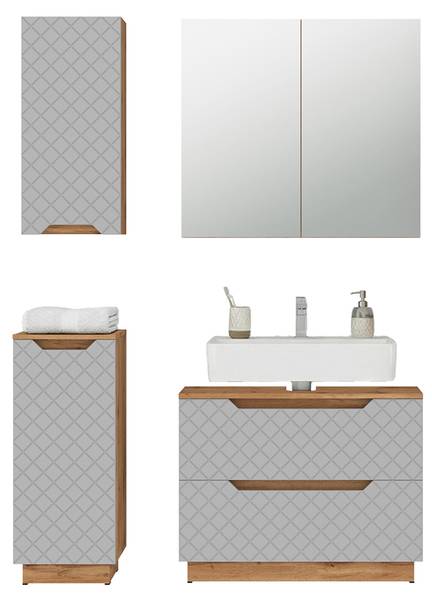 Badmöbel-Set Lotta 59513, 4er Set Grau - Eiche Dakota Dekor