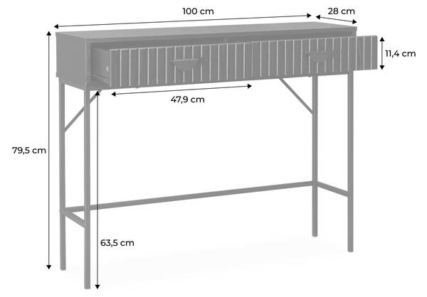 Konsole Bazalt Schwarz - Holz teilmassiv - 29 x 79 x 100 cm