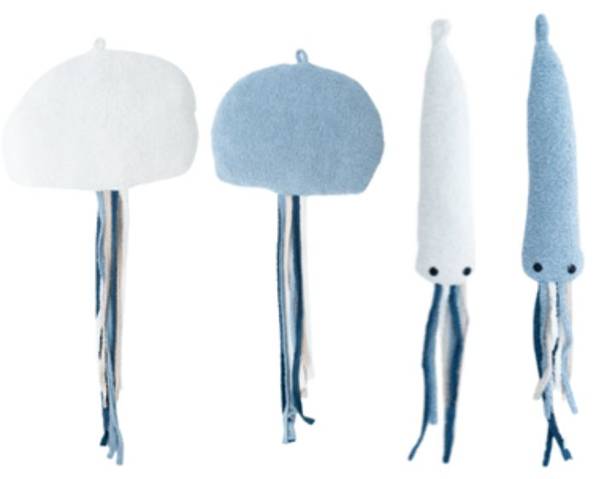 Kissen Plüschtier Ozean Tiere 4tlg Blau - Naturfaser - 40 x 95 x 8 cm