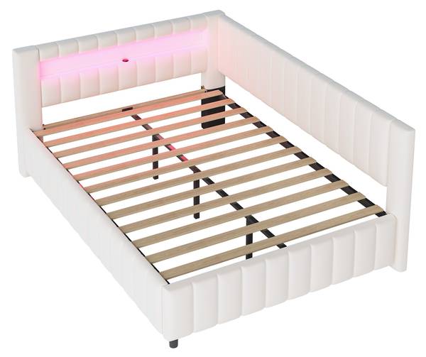 Gestoffeerd Bed Metis Ⅲ beige - velours - grenenhout - staal - 148 x 82 x 200 cm