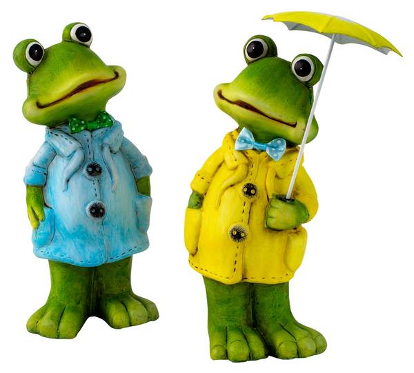 Froschfiguren Rainy Day 2er Set Blau - Grün - Gelb - Keramik - 13 x 20 x 9 cm