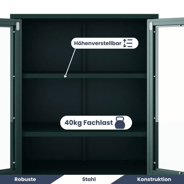 Vitrinenschrank klein GINA 3 Ebenen Dunkelgrün