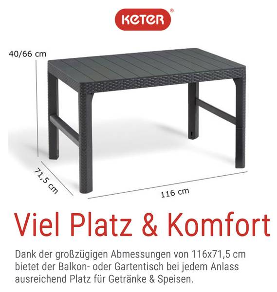 Gartentisch Lyon Grau - Polypropylen - 72 x 66 x 116 cm
