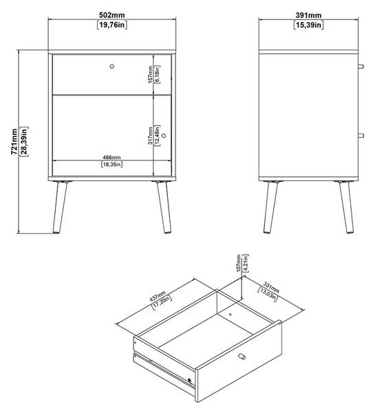 Nachttisch Bodo Weiß - Holz teilmassiv - 51 x 73 x 40 cm