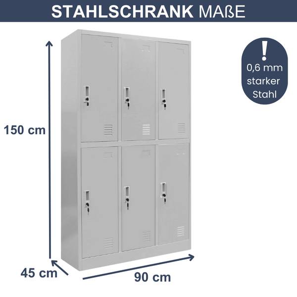 Umkleideschrank TOKIO 6 Abteile Grau - Höhe: 150 cm