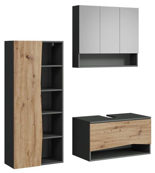 Badmöbel-Set Willow 59896 3er Set Braun - Grau - Holzwerkstoff - 80 x 43 x 43 cm