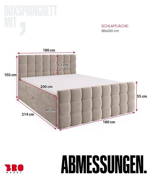 Boxspringbett DAKOTA DUO Dunkelgrau - Liegefläche Breite: 180 cm