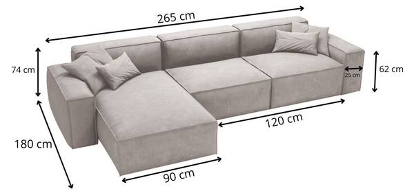 Ecksofa ARIZONA Beige - Armlehne beidseitig montierbar - Ecke davorstehend links - Ottomane davorstehend links