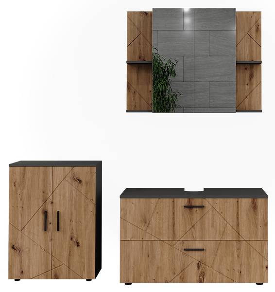 Badmöbel-Set Irma 56347 Braun - Grau - Holzwerkstoff - 101 x 61 x 41 cm