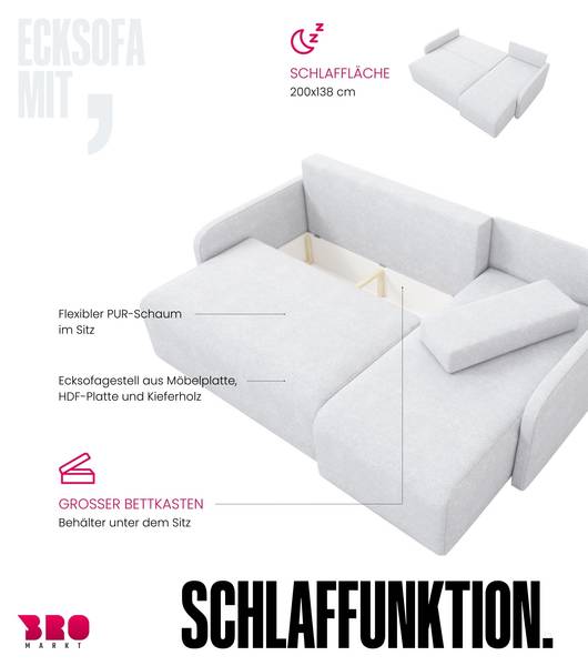 Ecksofa mit Schlaffunktion MALEN Dunkelgrau