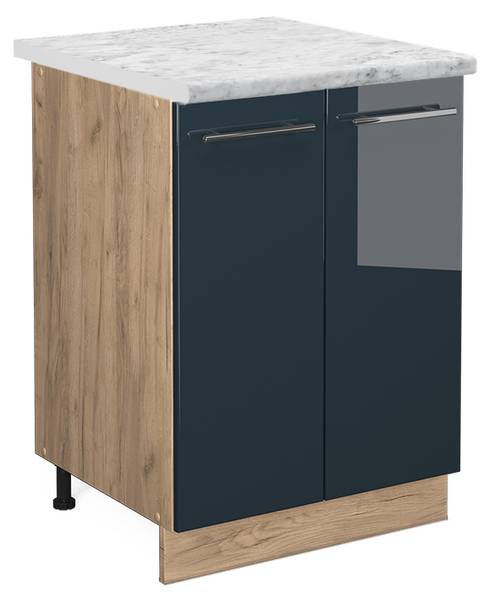 Onderkast Fame-Line 48847 hoogglans nachtblauw - eikenhouten look - Breedte: 60 cm